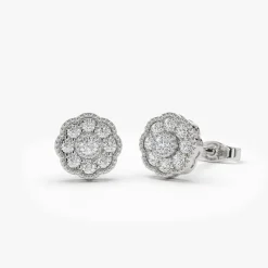 14k Floral Design Diamond Studs