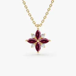 14K Floral Design Marquise Ruby and Diamond Pendant
