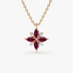 14K Floral Design Marquise Ruby and Diamond Pendant