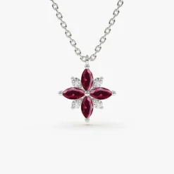 14K Floral Design Marquise Ruby and Diamond Pendant