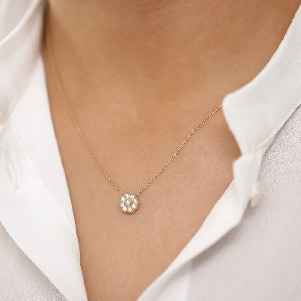 14k Floral Diamond Pendant