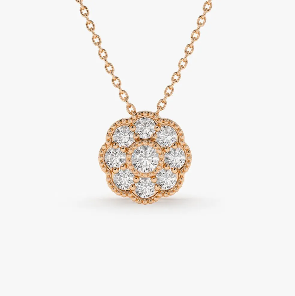 14k Floral Diamond Pendant