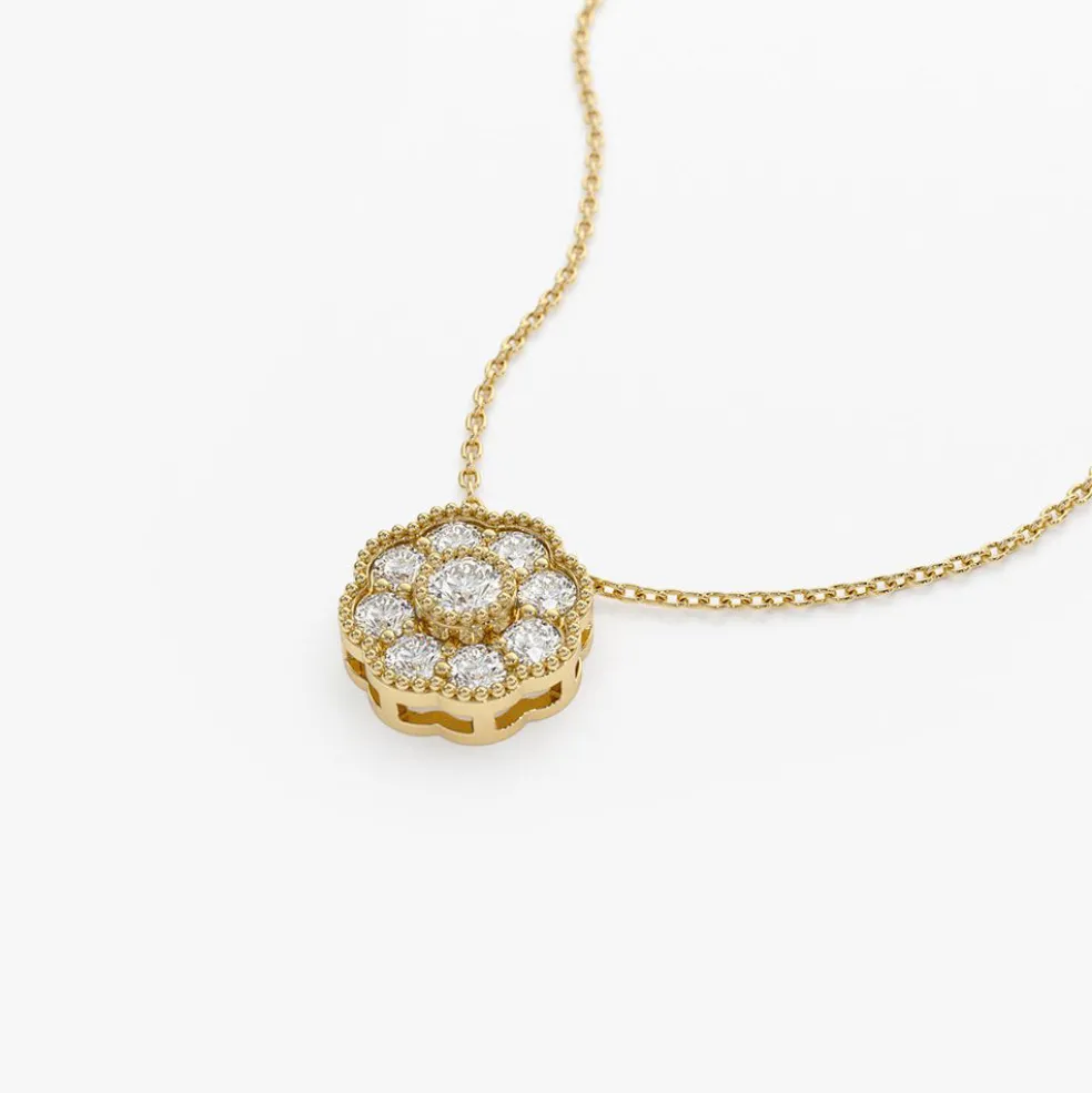 14k Floral Diamond Pendant