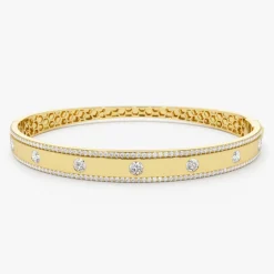 14K Flush Set Diamond Bangle with Pave Edges