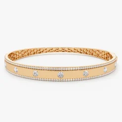 14K Flush Set Diamond Bangle with Pave Edges