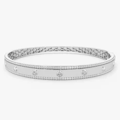 14K Flush Set Diamond Bangle with Pave Edges