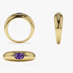14k Flush Set Oval Amethyst Dome Ring