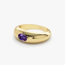 14k Flush Set Oval Amethyst Dome Ring