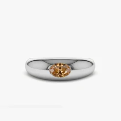 14k Flush Set Oval Citrine Dome Ring