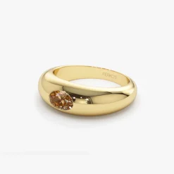 14k Flush Set Oval Citrine Dome Ring
