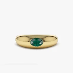 14k Flush Set Oval Emerald Dome Ring