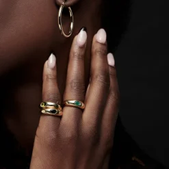 14k Flush Set Oval Emerald Dome Ring