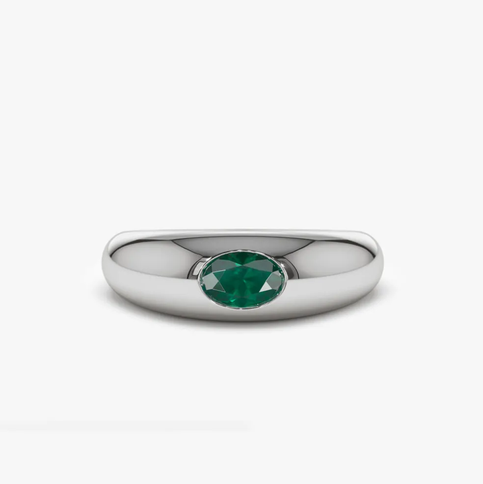14k Flush Set Oval Emerald Dome Ring