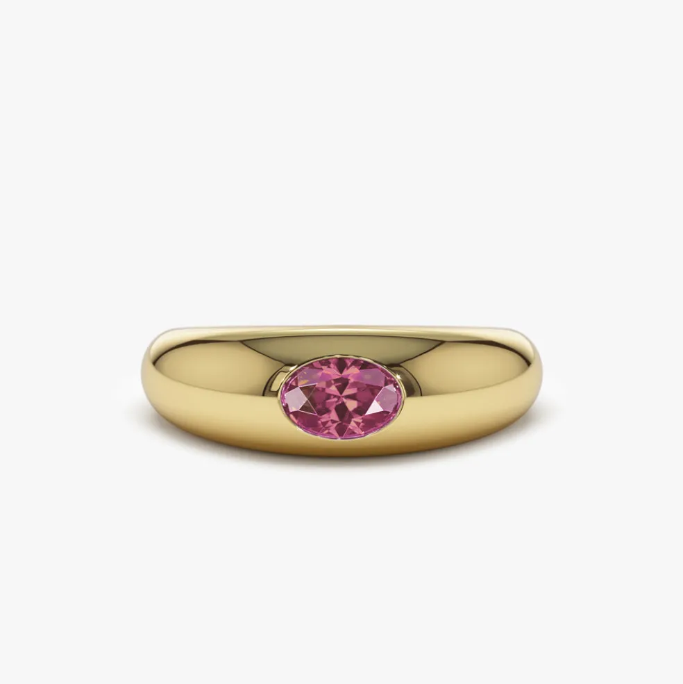 14k Flush Set Oval Pink Sapphire Dome Ring
