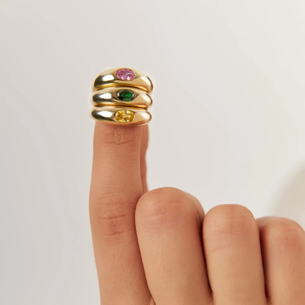 14k Flush Set Oval Pink Sapphire Dome Ring