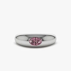 14k Flush Set Oval Pink Sapphire Dome Ring