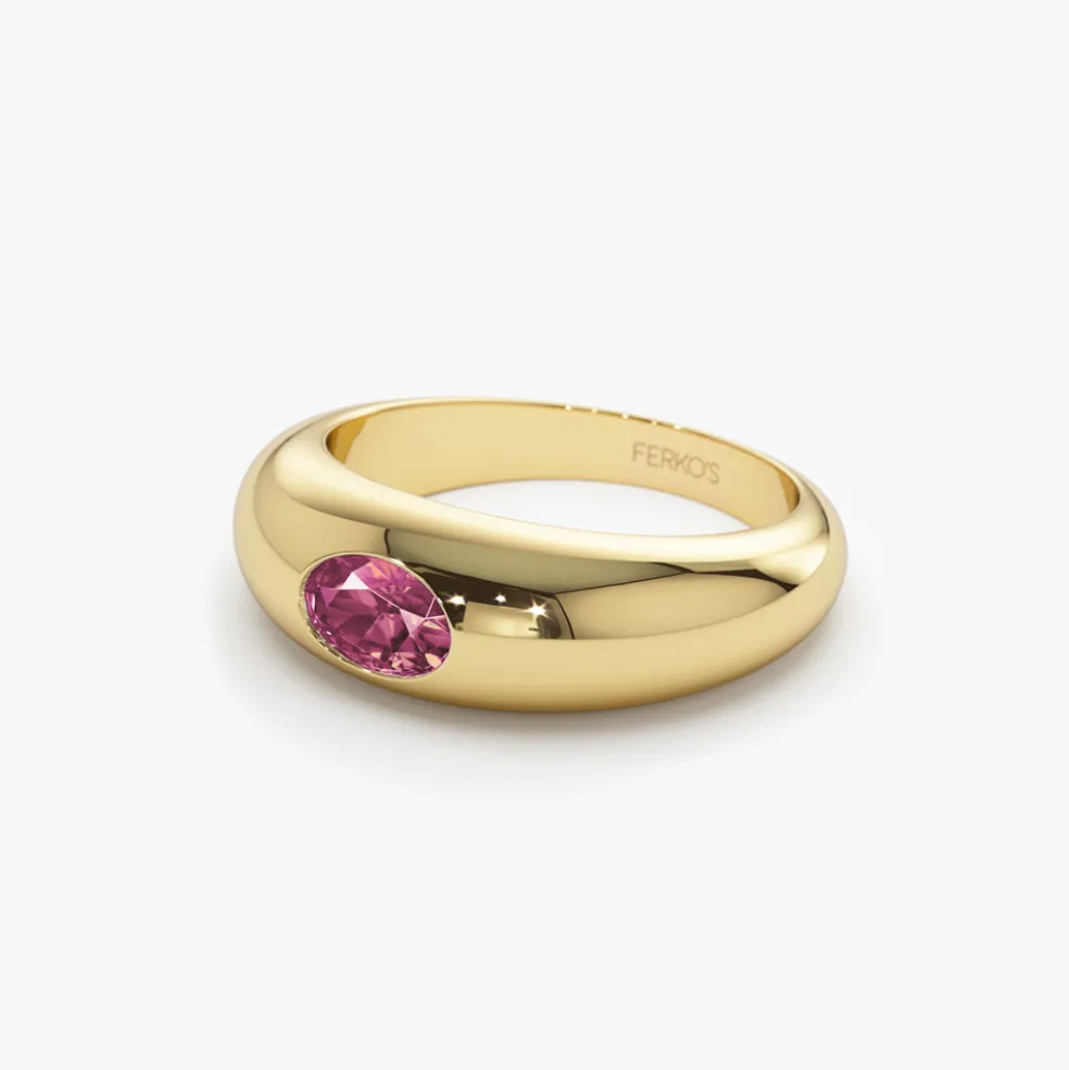 14k Flush Set Oval Pink Sapphire Dome Ring