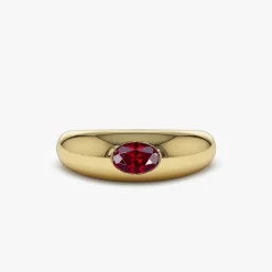 14k Flush Set Oval Ruby Dome Ring