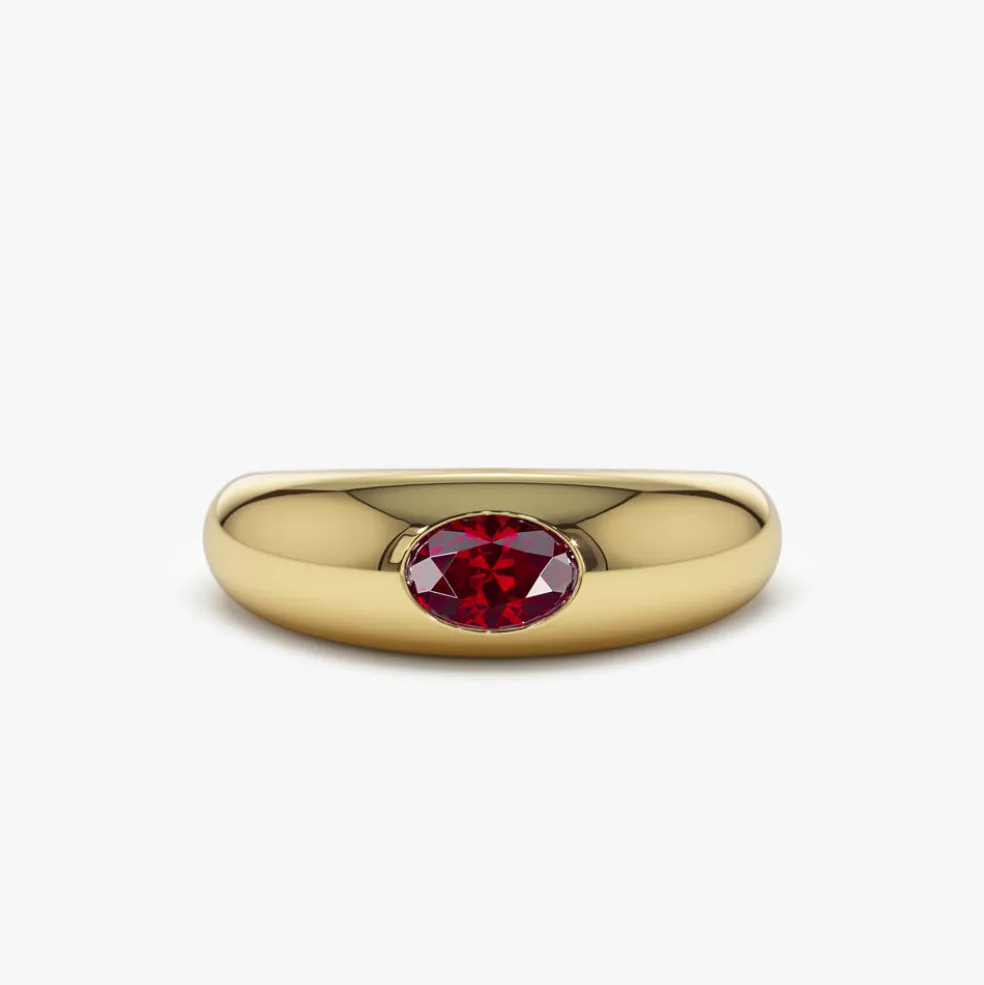 14k Flush Set Oval Ruby Dome Ring