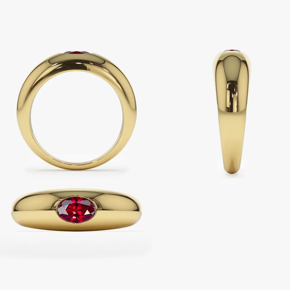 14k Flush Set Oval Ruby Dome Ring