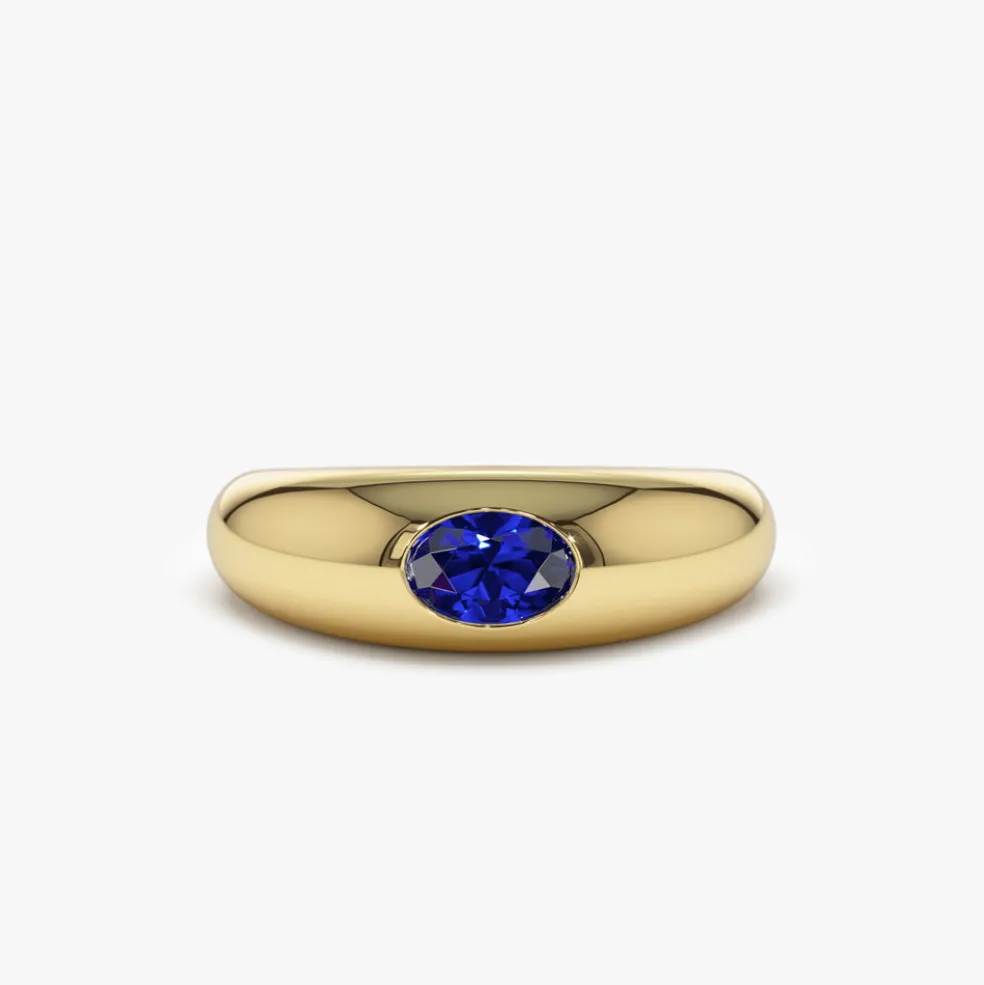 14k Flush Set Oval Sapphire Dome Ring