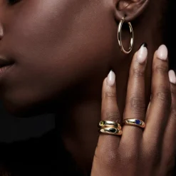 14k Flush Set Oval Sapphire Dome Ring