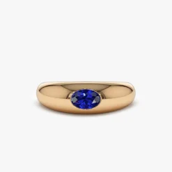 14k Flush Set Oval Sapphire Dome Ring