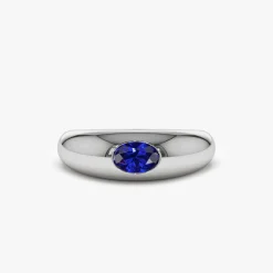 14k Flush Set Oval Sapphire Dome Ring