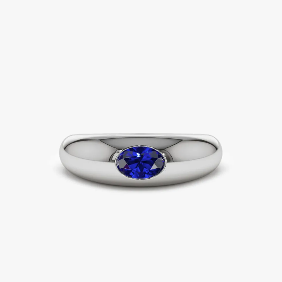 14k Flush Set Oval Sapphire Dome Ring