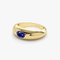 14k Flush Set Oval Sapphire Dome Ring