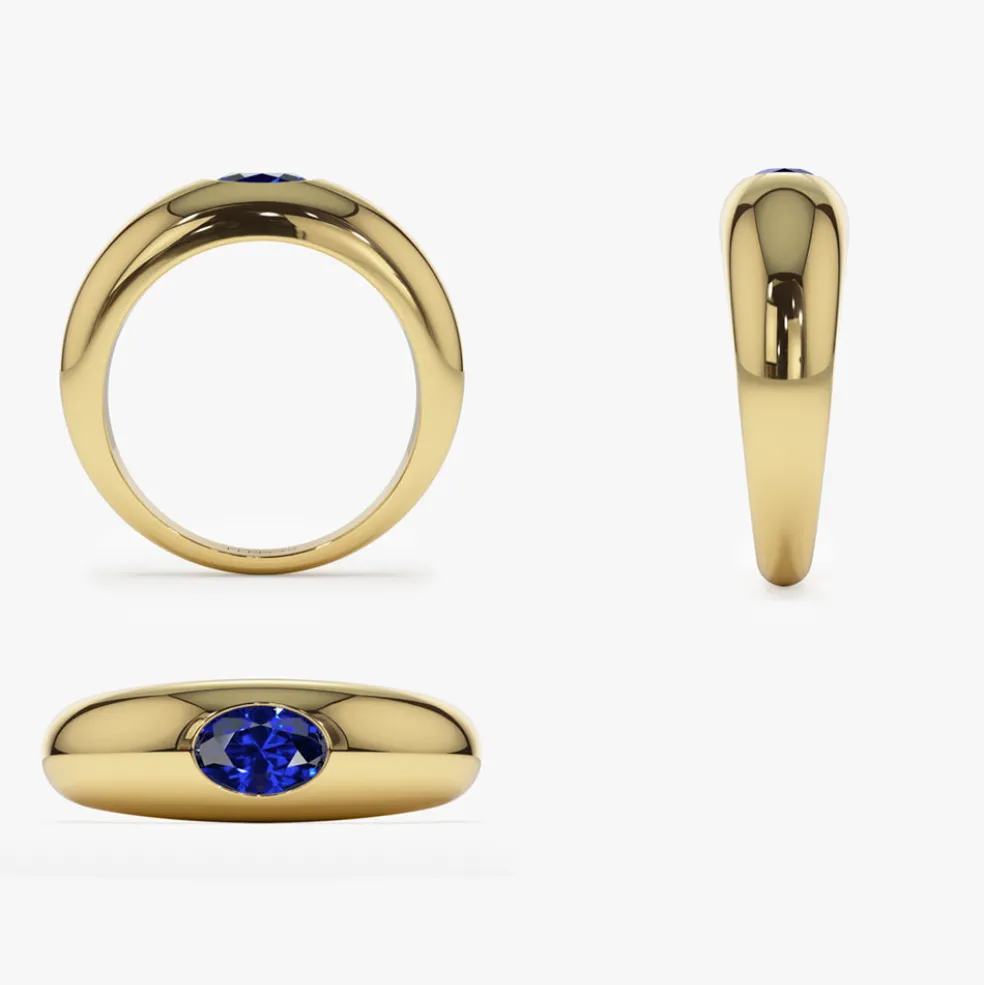 14k Flush Set Oval Sapphire Dome Ring