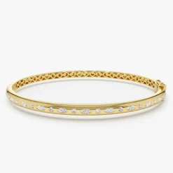 14k Flush Setting Marquise Shaped and Round Diamond Bangle