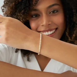 14k Flush Setting Marquise Shaped and Round Diamond Bangle