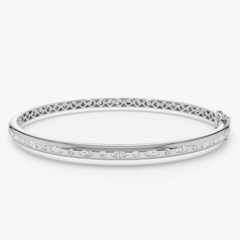 14k Flush Setting Marquise Shaped and Round Diamond Bangle