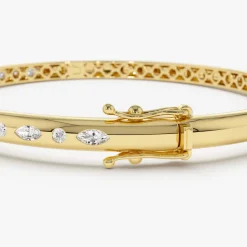 14k Flush Setting Marquise Shaped and Round Diamond Bangle