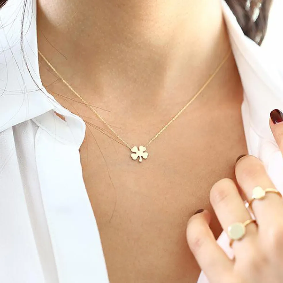 14K Four Leaf Clover Charm Necklace
