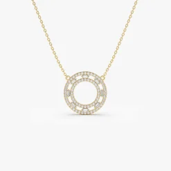 14k Full Circle Baguette & Round Diamond Necklace