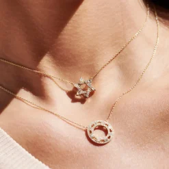 14k Full Circle Baguette & Round Diamond Necklace