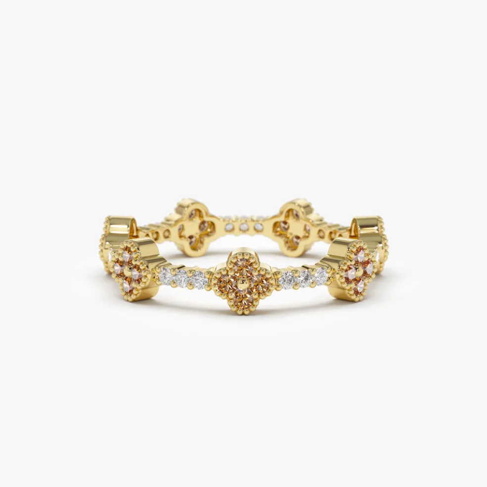 14k Full Eternity Clover Citrine and Diamond Ring