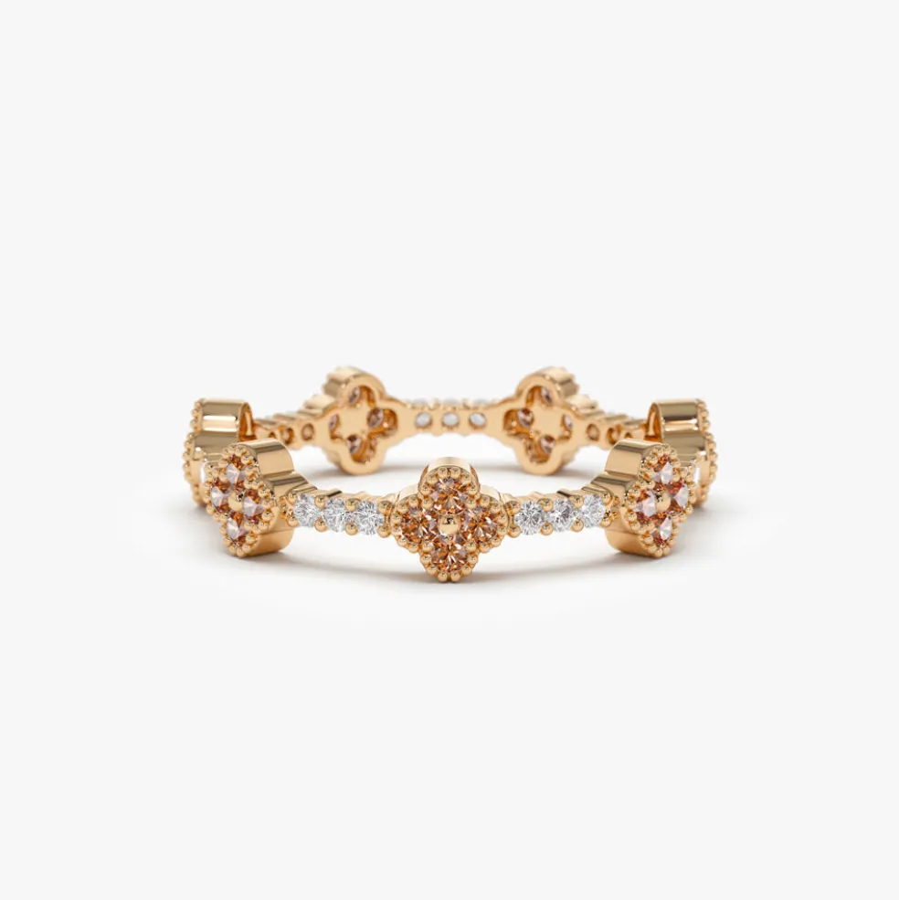 14k Full Eternity Clover Citrine and Diamond Ring