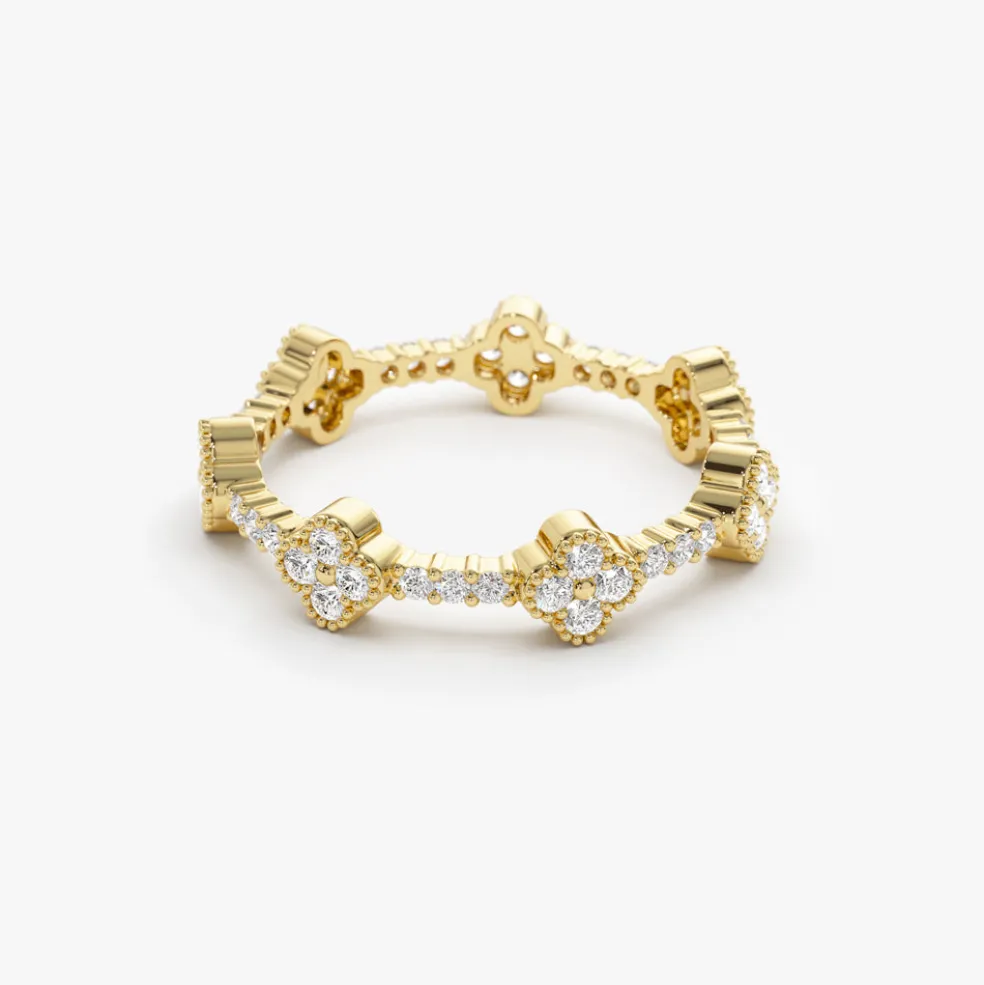 14k Full Eternity Clover Diamond Ring