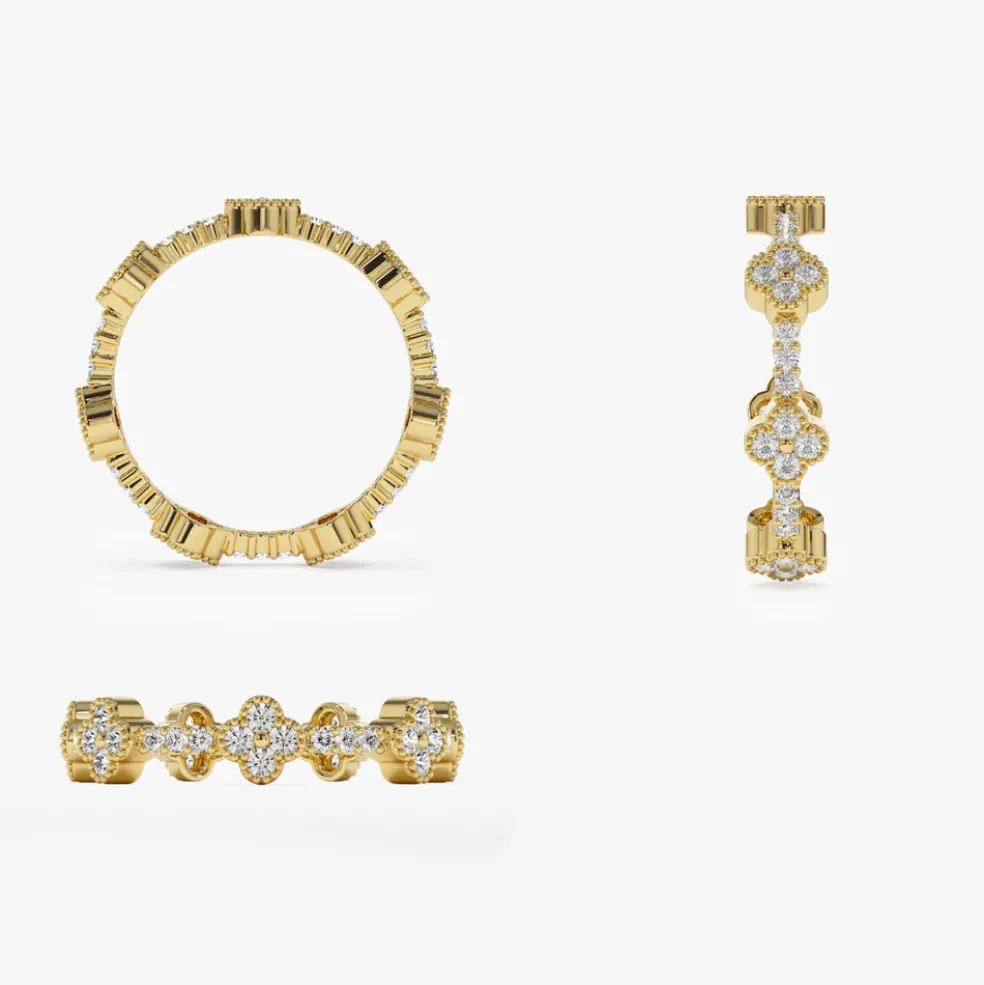 14k Full Eternity Clover Diamond Ring