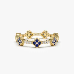 14k Full Eternity Clover Sapphire and Diamond Ring