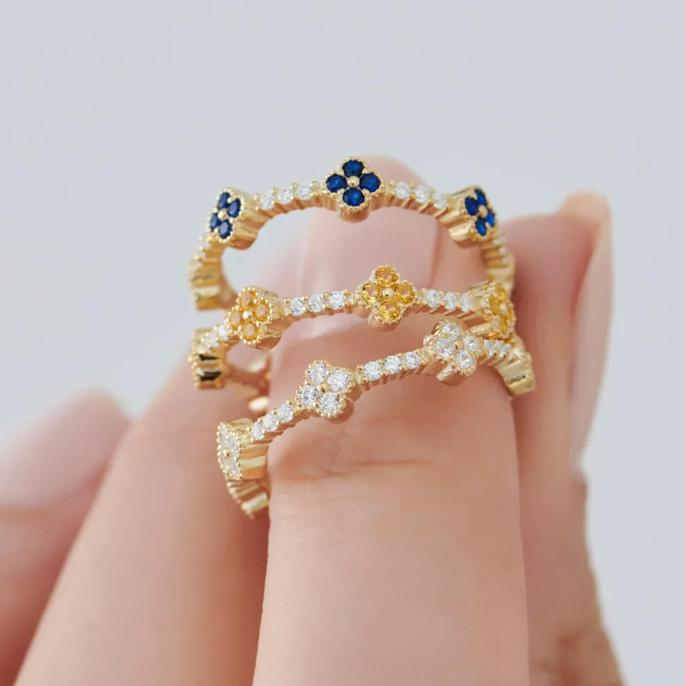 14k Full Eternity Clover Sapphire and Diamond Ring