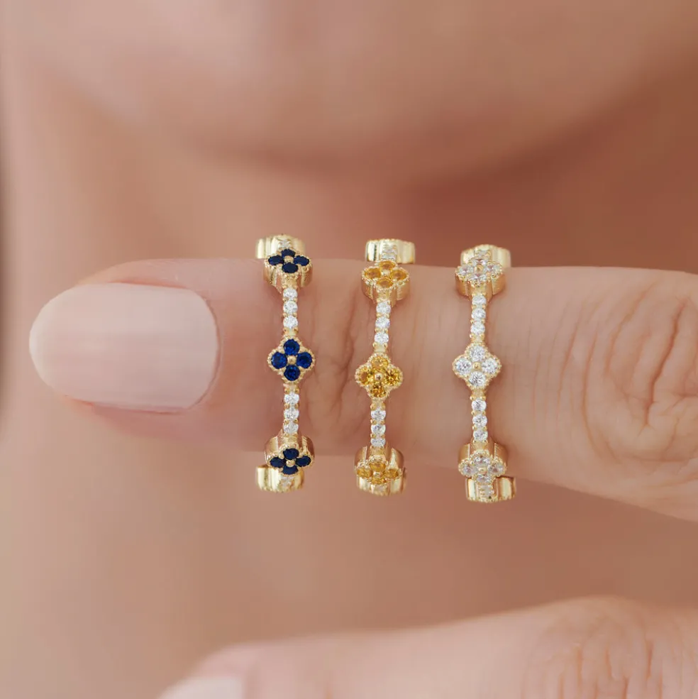 14k Full Eternity Clover Sapphire and Diamond Ring