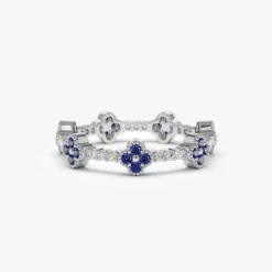 14k Full Eternity Clover Sapphire and Diamond Ring