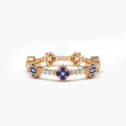 14k Full Eternity Clover Sapphire and Diamond Ring