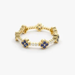 14k Full Eternity Clover Sapphire and Diamond Ring