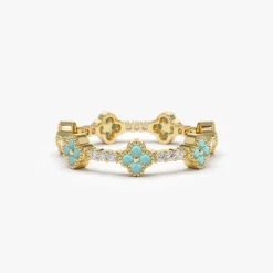 14k Full Eternity Clover Turquoise and Diamond Ring