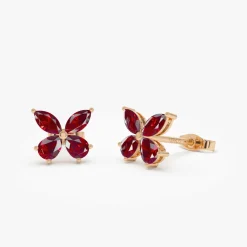 14K Garnet Butterfly Stud Earrings
